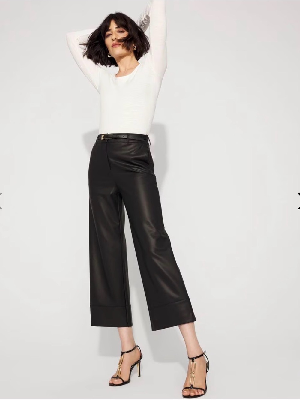 White House Black Market Black Faux-Leather Cropped Wide-Leg Pants